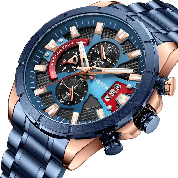 CURREN 8401  Man WristWatch Waterproof Chronograph Men Watch  Luxury Gold Blue Stainless Steel Sport Male Clock