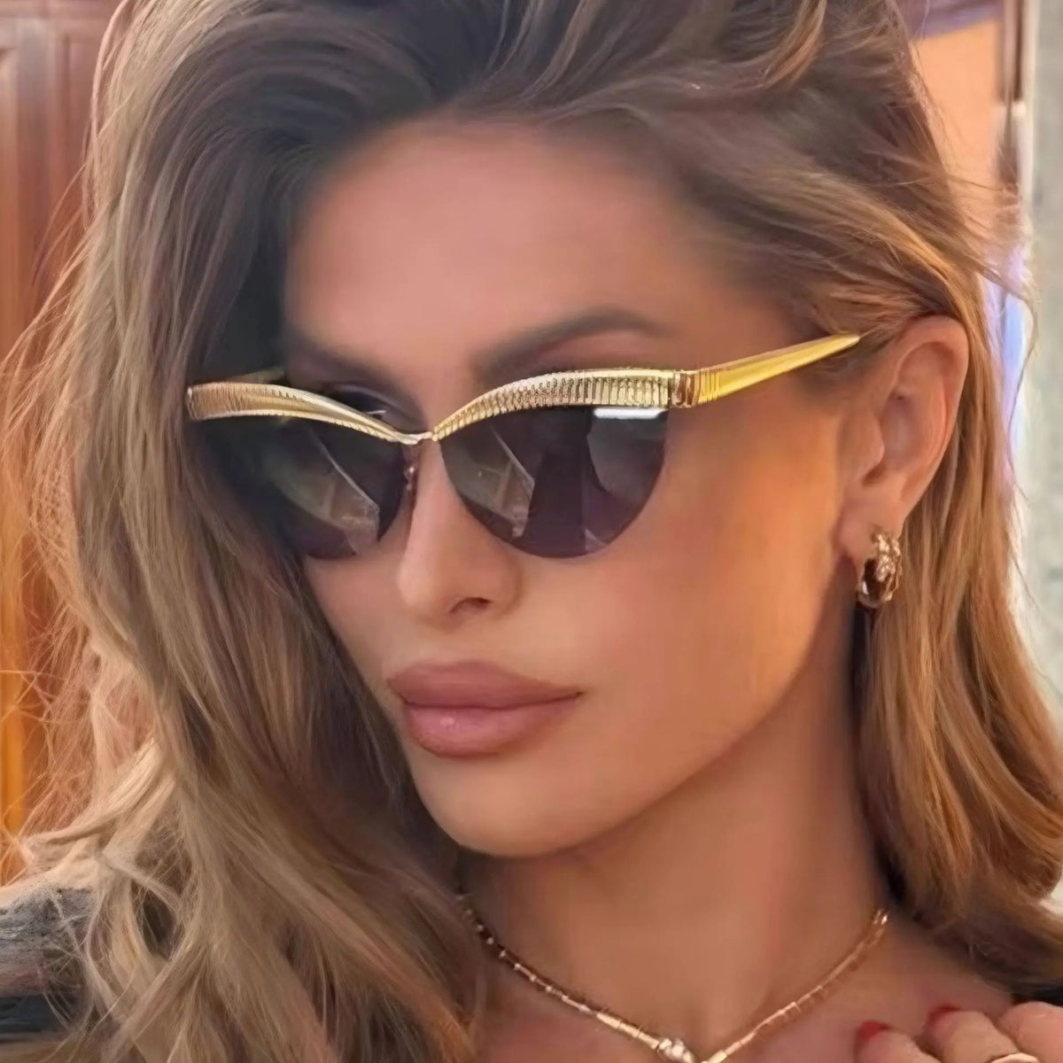 New Arrival STOCK UV400 Sun Glasses Fashion Sunglass Metal Rimless Frame Women Cat Eye Trendy Sunglasses MegaBDM