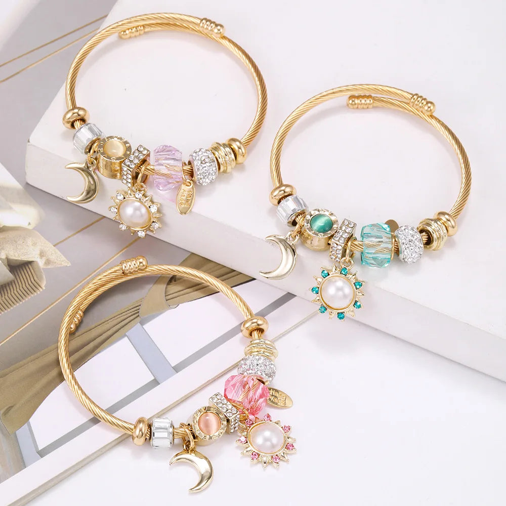 New Designer Personalized Popular Crystal Stainless Steel Bangle Charm Bracelets