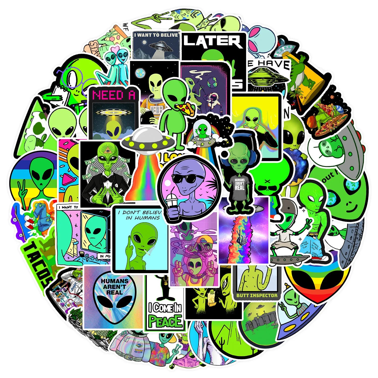 50Pcs Girl Like Cartoon Aliens Graffiti Stickers Decorative Label for Luggage Laptop Guitar Helmet Skateboard Waterproof Sticker