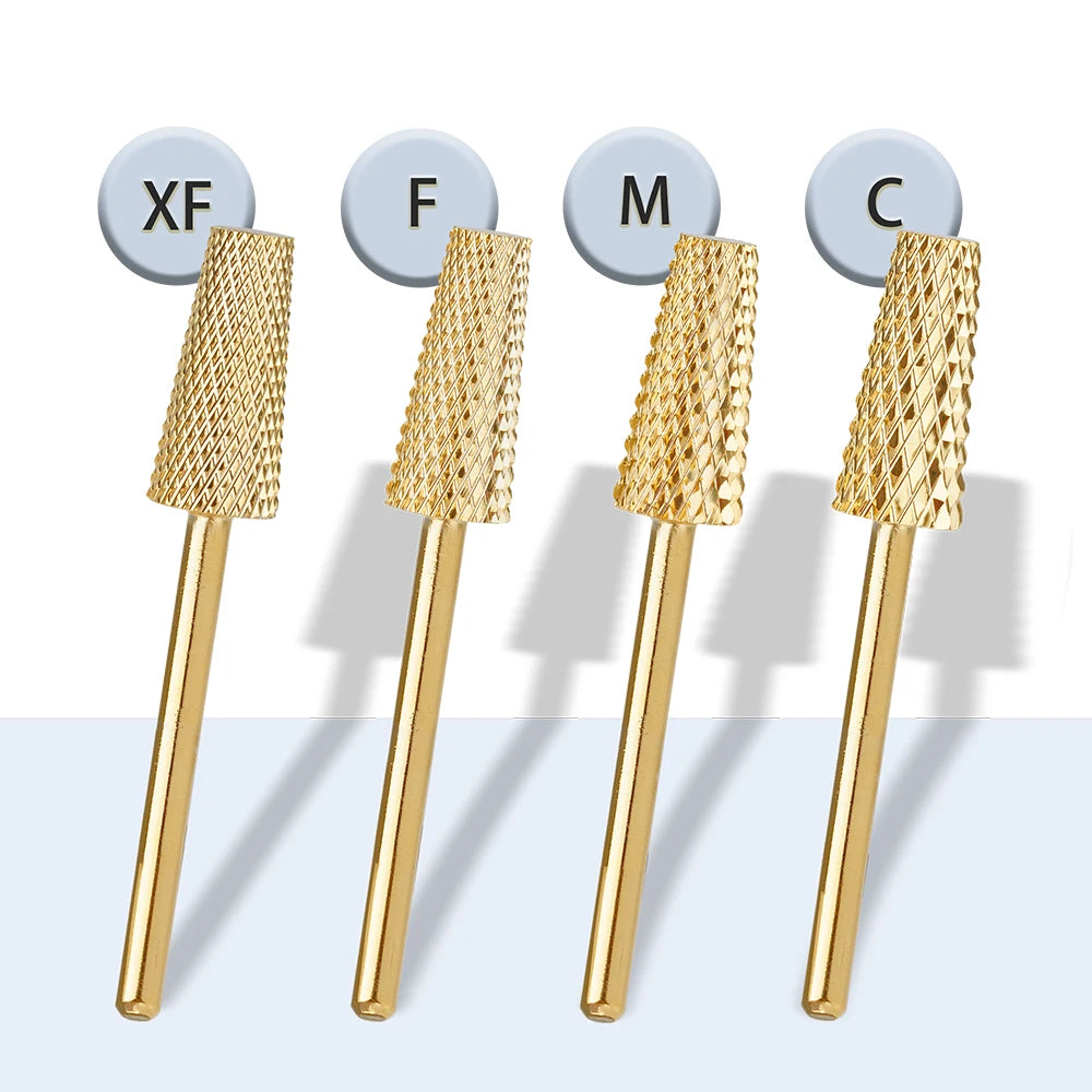 Factory Wholesale Gold 6.6mm Large Tapered Barrel Nail Bit Carbide Manicure Nail Tools 3/32" for Nail Electric File