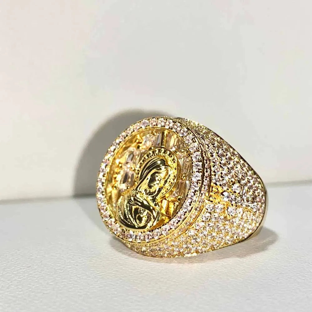 Jewelry 2022 New Design Fashion Jesus Hip Hop 18k Gold Plated Diamond Ring