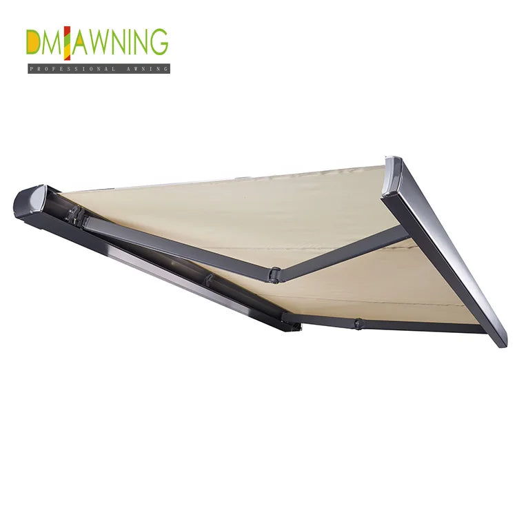 Motorized Acrylic Full Cassette Retractable Awning Remote Control PU Coated Removable Cover Balcony Patio Aluminum Frame Sun