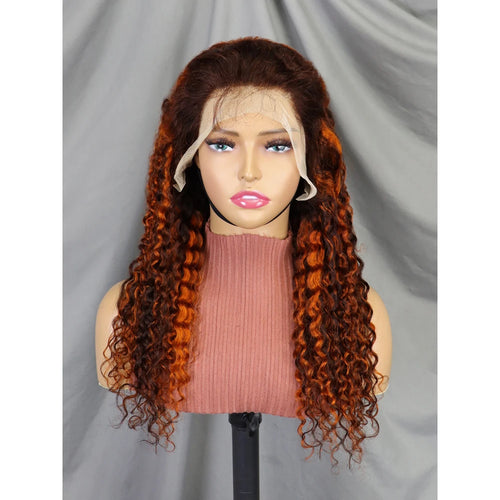 #4 350 100% Human Hair Indian Kinky Curl 13x4 Frontal Wigs