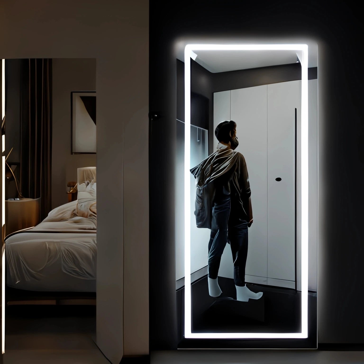 Modern Full-Length Wall Mounted Smart Mirror Rectangle Touch Screen LED Lights for Hotel Home Bathroom Bath Vanity Makeup Vanity