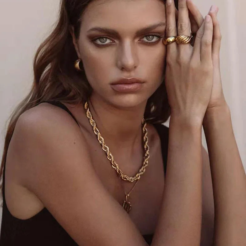 Joolim Jewelry 18K Gold Plated Chunky Rope Chain Necklace Stainless Steel PVD Gold Plated Jewelry MegaBDM