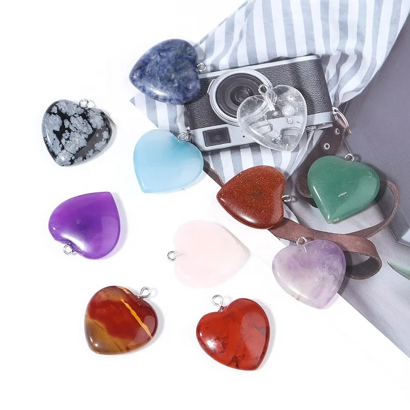 20mm Natural Stone Heart Small Pendant Crystal Necklace Pendant