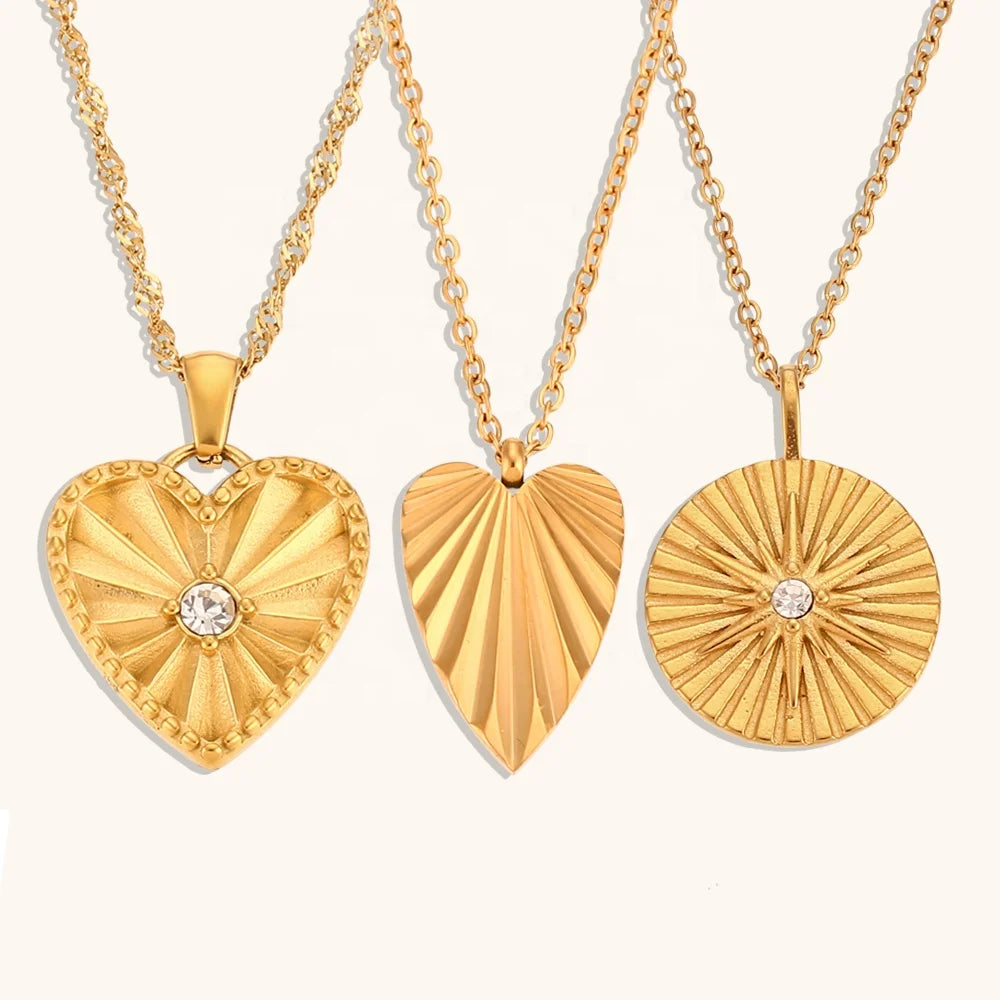 Ding Ran 18k Gold Plated Jewelry Coin Star Zircon Necklace Leaf Texture Heart Pendant Necklace
