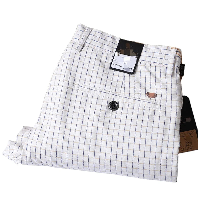 Men Autumn Wholesale Factory Price  Cotton Casual White Plaid Long Straight Cargo Suit Men's  Pant Trouser