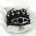 2025 New Bohemian Retro Style 6pcs Natural Stone Glass Beads Stretch Stack Bracelet Set Silver Leaf Open Bracelet