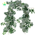 5.9' L Mixed Faux Silver Dollar Eucalyptus Artificial Willow Vines Twigs Leaves Garland String Wedding Arch Swag Backdrop