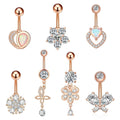 Surgical Stainless Steel Heart Shape Navel Button Rings Wholesale Fashion Piercing Jewelry Pendant Zircon Belly Rings Sets