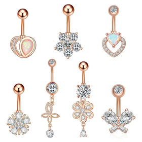 Surgical Stainless Steel Heart Shape Navel Button Rings Wholesale Fashion Piercing Jewelry Pendant Zircon Belly Rings Sets