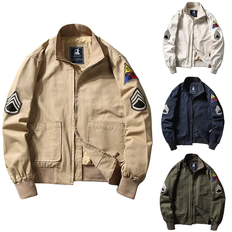 Custom 2025 New Plus Size Thin pilot Tank Suit Vintage Embroidered Badge Retro Fury Jacket Men's Workwear Jacket