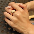 Chris April in Stock Dainty Jewelry PVD Gold Plated 316L Stainless Steel Star Sigh Signet Ring Jewelry with Zircon