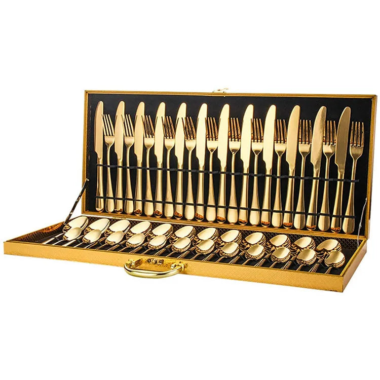 Wholesale 12/16/24/36/48pcs Fork Spoon Knife Stainless Steel Cutlery Set with Wooden Case