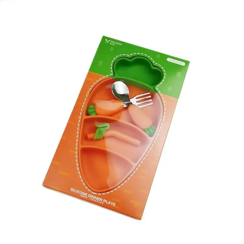 BPA Free Infants Toddlers Tableware Set Infant Food Grade Placemat Toddler Dining Bowl Carrot Pattern Kids Spoon Plates for Baby