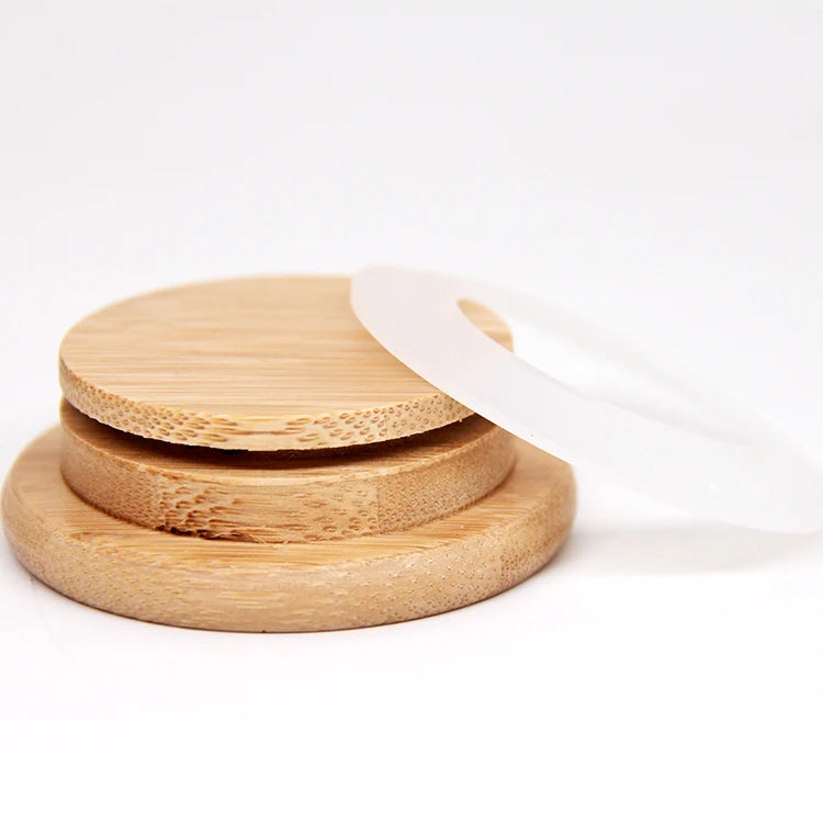 Custom 70Mm Size Bamboo Lids With Straw Hole Good Seal Bamboo Lid With Silicone Ring for Mason Mug