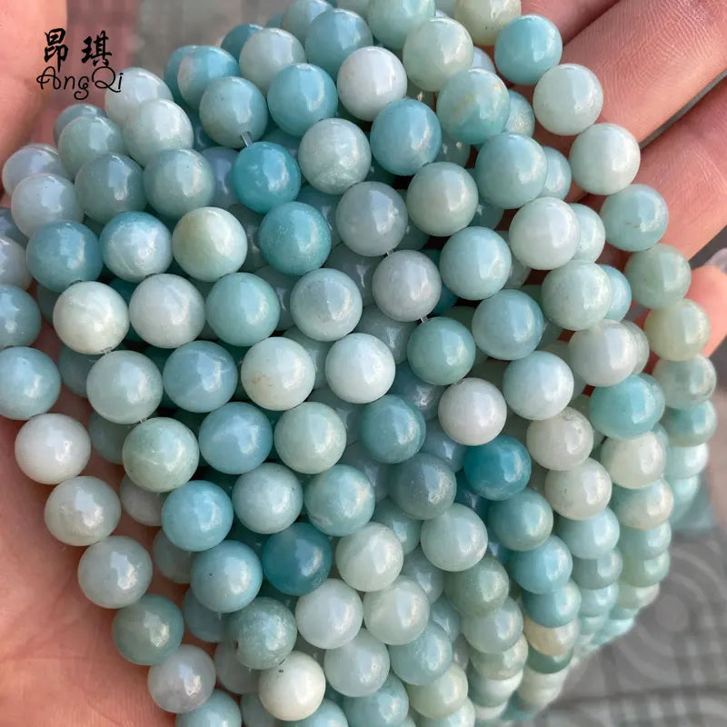 Wholeasel High Quality Natural Stone Beads Blue Amazonite Gemstone Polished Round Natural Amazonite Bead for Jewelry Making