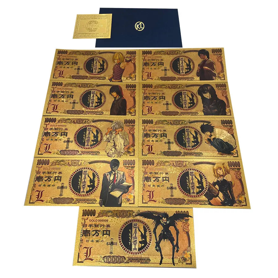 9 Types Japanese Anime Manga Death Note Yagami Light Misa Gold Banknotes for Fan Collection Cards Gift