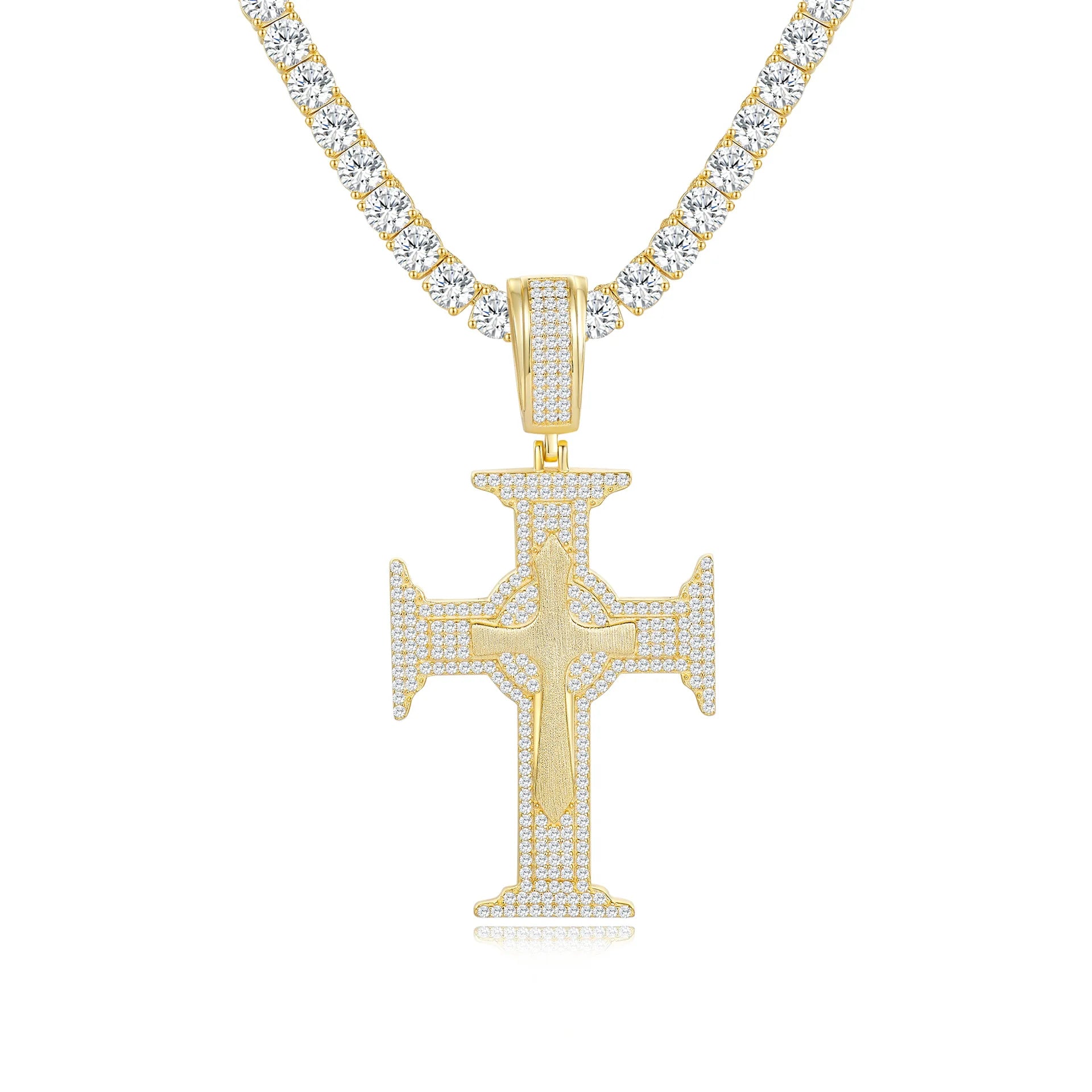 S925 Silver Moissanite Cross Pendant Necklace Unisex Italian Brushed Craft Luxury Hip Hop Fashion Jewelry