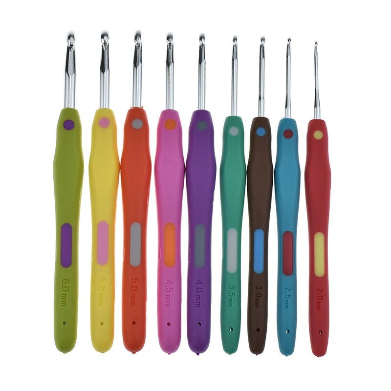 Looen 9-Piece Premium Sewing Needle Crochet Hooks Set 2.0-6.0mm Ergonomic Soft Rubber Grip Knit Crochet Needle Knitting