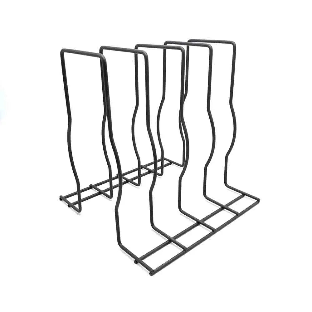 Modern Standing Type Kitchen Rack Power Coated Black Metal Pot Lid Organizer Holder Cutting Board Plate for Bakeware Storage