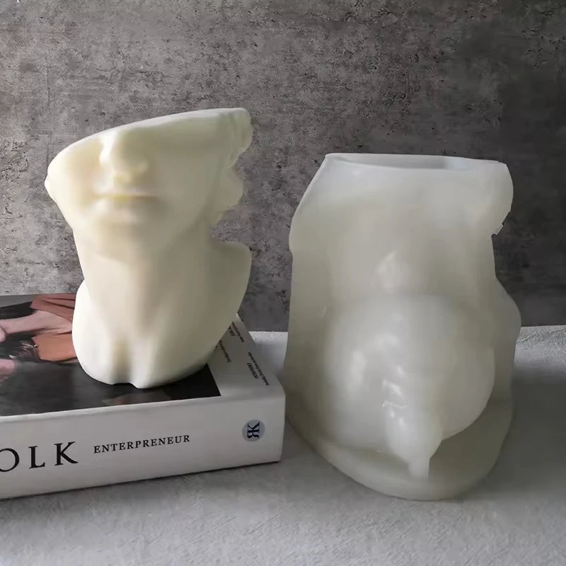 J1125 DIY Household Decoration Craft Artist Humanoid Plaster Mould 3D Half Face David Head Silicone Candle Mold