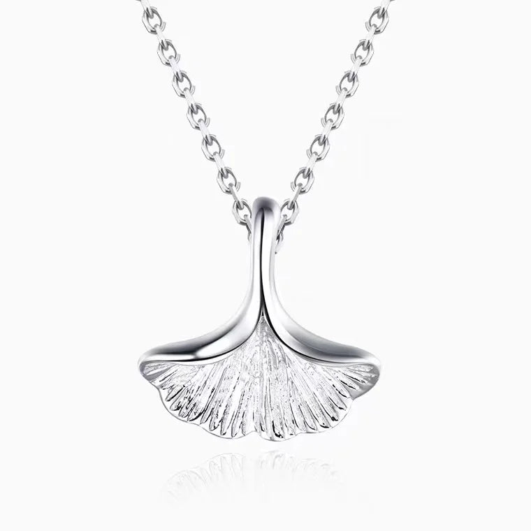 Sterling Silver 925 Jewelry Necklace Pure Silver Ginkgo Leaf Pendant Necklace Women Pure S925 Silver Box Chain Necklace