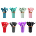 Silicone 12-Piece Cooking Shovel and Spoon Set with Wooden Handle Eco-Friendly Dishwasher Safe Cooking Equipment