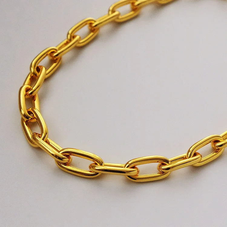 Wholesale Custom 18K Gold Plated Jewelry Stainless Steel Thick Chunky Oval Shaped O Link Chain Toggle Clasp Necklace for Women