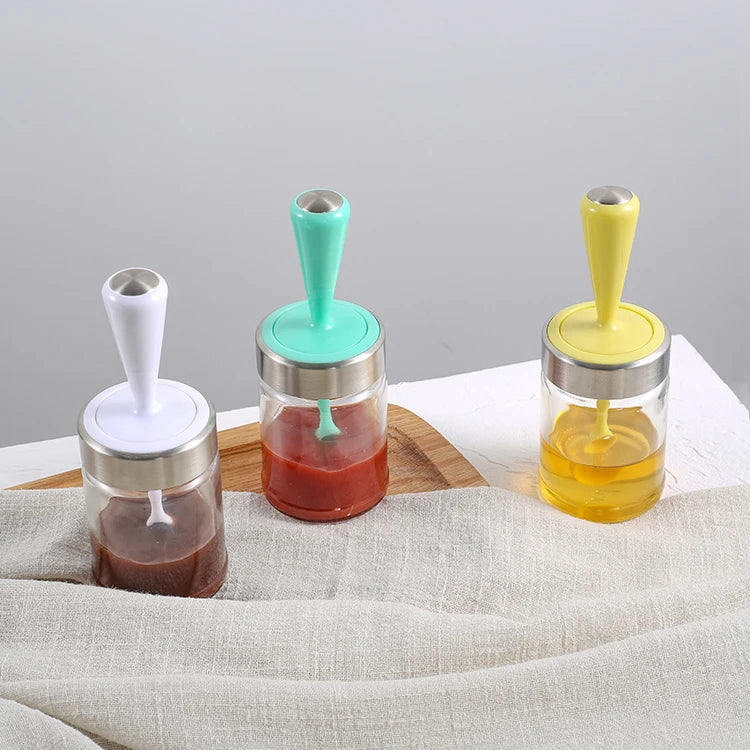 Glass Condiment Jars with Serving Spoons Empty Spice Sugar Containers Seasoning Pots for Oil Salt Sugar Honey