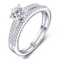 925 Sterling Silver Solitaire Engagement Ring and Wedding Band Rhodium Plated CZ Diamond Bridal Set Proposal Ring for Women