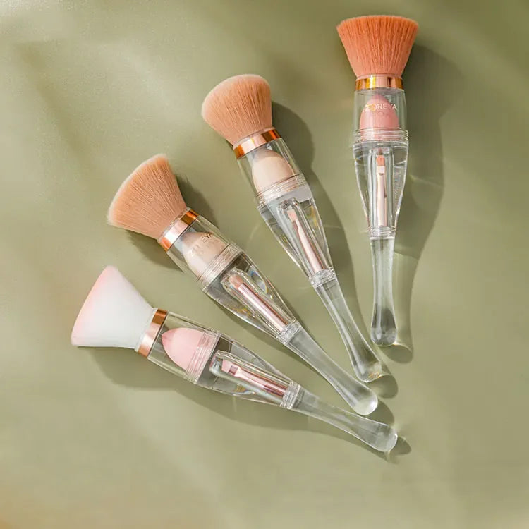 4 in 1 MultiFunction Travel Acrylic Cosmetic Private Label Pink Makeup Brushes Set