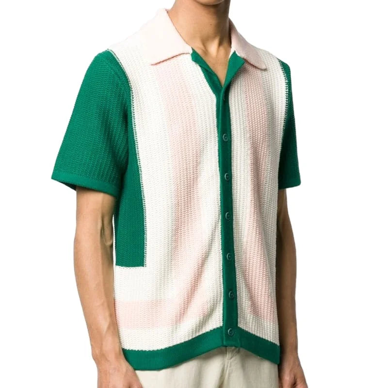 Custom Design Logo Summer Mesh Men's Crochet Shirt 100% Cotton Short Sleeve Fashion Casual for Polo T-Shirt Knitwear Top