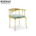 WISEMAX FURNITURE Modern Metal Brass Frame Arm Dining Chair Velvet Dinning Room Chair for Villa Hotel Metal Luxury Dining Chair