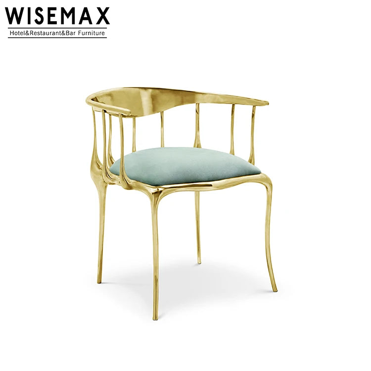 WISEMAX FURNITURE Modern Metal Brass Frame Arm Dining Chair Velvet Dinning Room Chair for Villa Hotel Metal Luxury Dining Chair