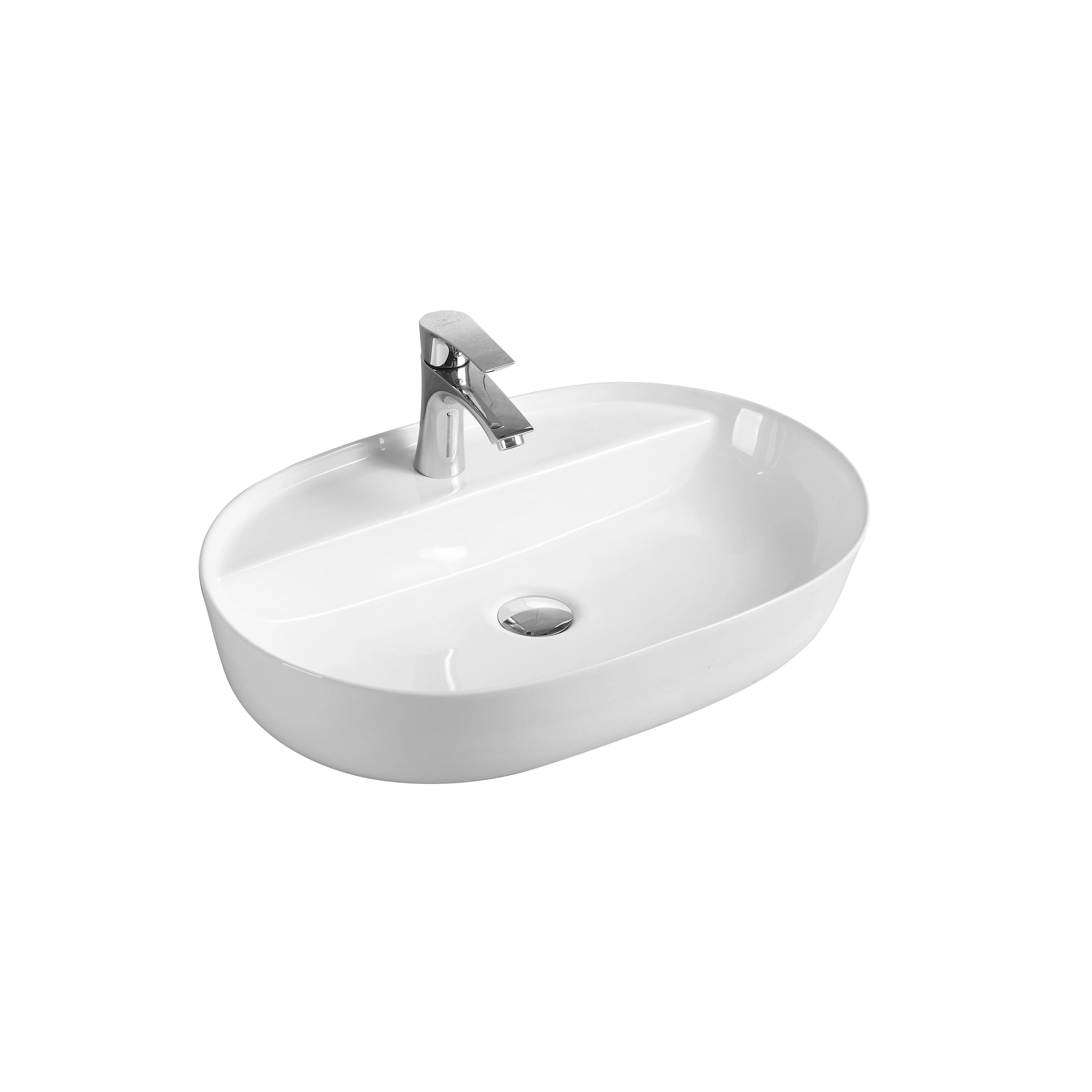 Bathroom Ceramic Vessel White Counter Top Wash Basin Bathroom Sink