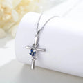 Religious Jewelry 925 Sterling Silver Blue Crystal Butterfly Cross Pendant Necklace