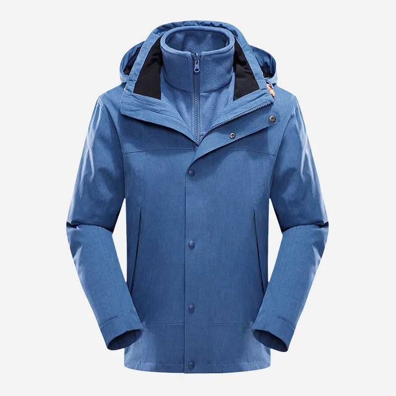 High-End Outdoor 3-in-1 Warm Group Jacket Solid Woven Cold-Proof Detachable Fleece Inner Layer Two-Piece Set Winter Zipper