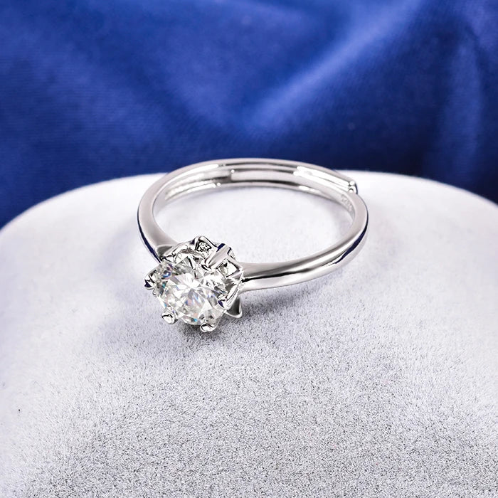 VVS Round D Moissanite Loose Gemstone Ring for 925 Sterling Silver Female Adjustable Wedding Rings