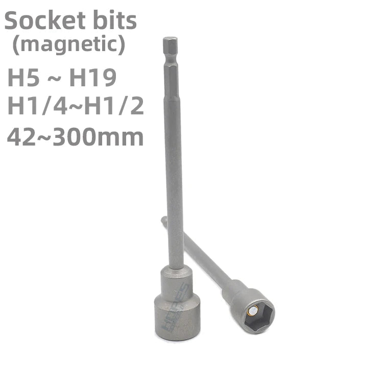 S2 Magnetic Allen Hex Socket H5 6 7 8 9 10 11 12 13 14 15 16 17 18 19mm Nut Screwdriver Bits 1/4 Shank 42 65 100 150 250 300mm
