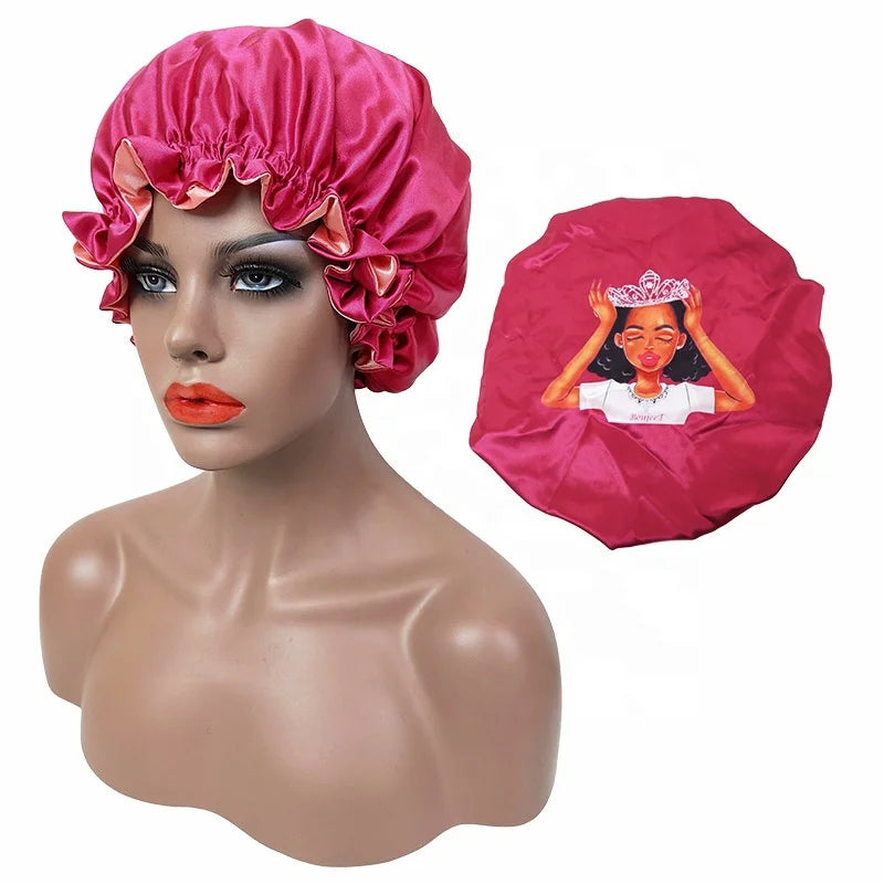 Low MOQ Custom Satin Hair Bonnet Extra Large Silk Hair Bonnets with Custom Logo Daily Use Unisex Adult
