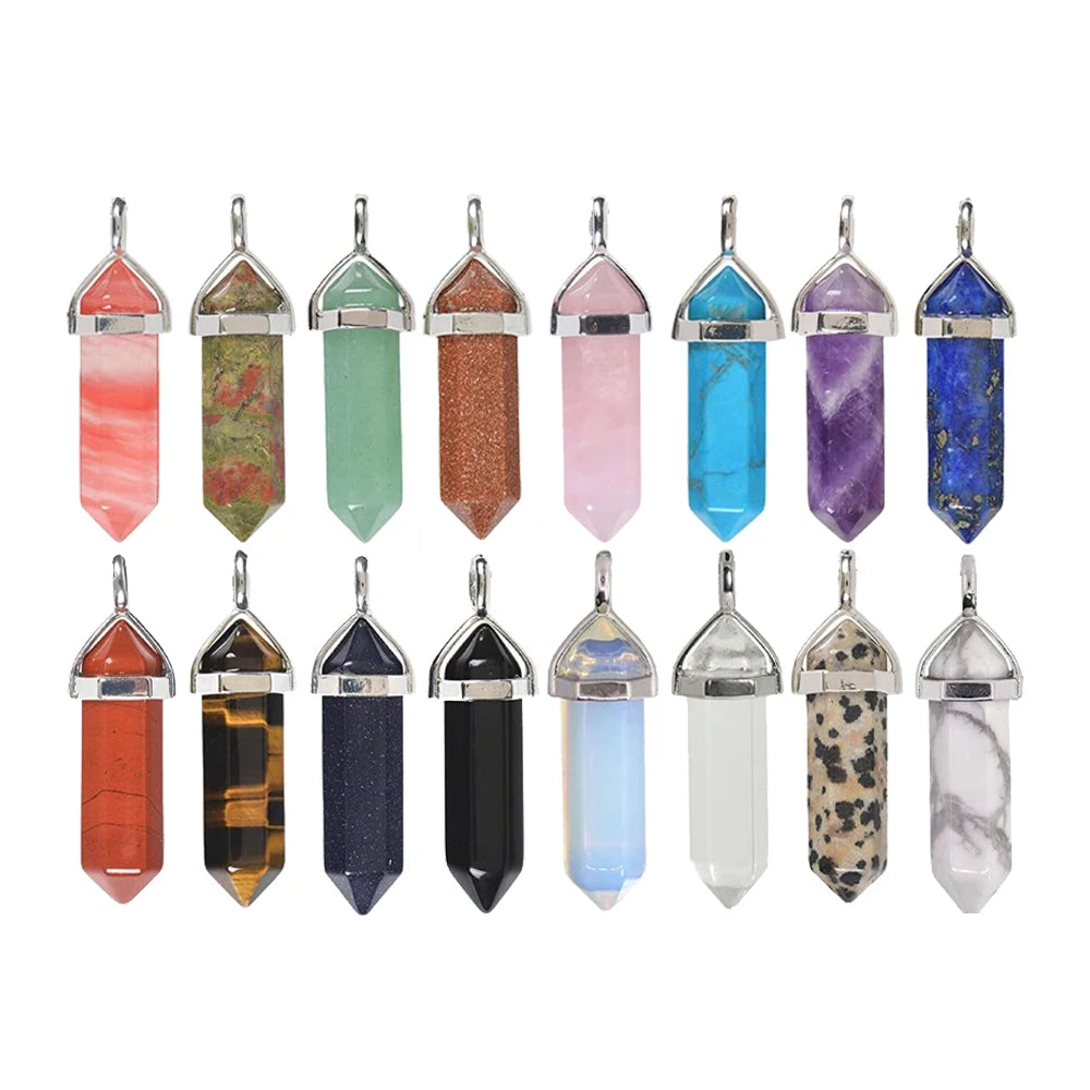 18\" Black Cord Hexagonal Chakra Crystal Pendant Necklace with Gold Plating Bullet Gemstone Jewelry for Women & Men for Parties