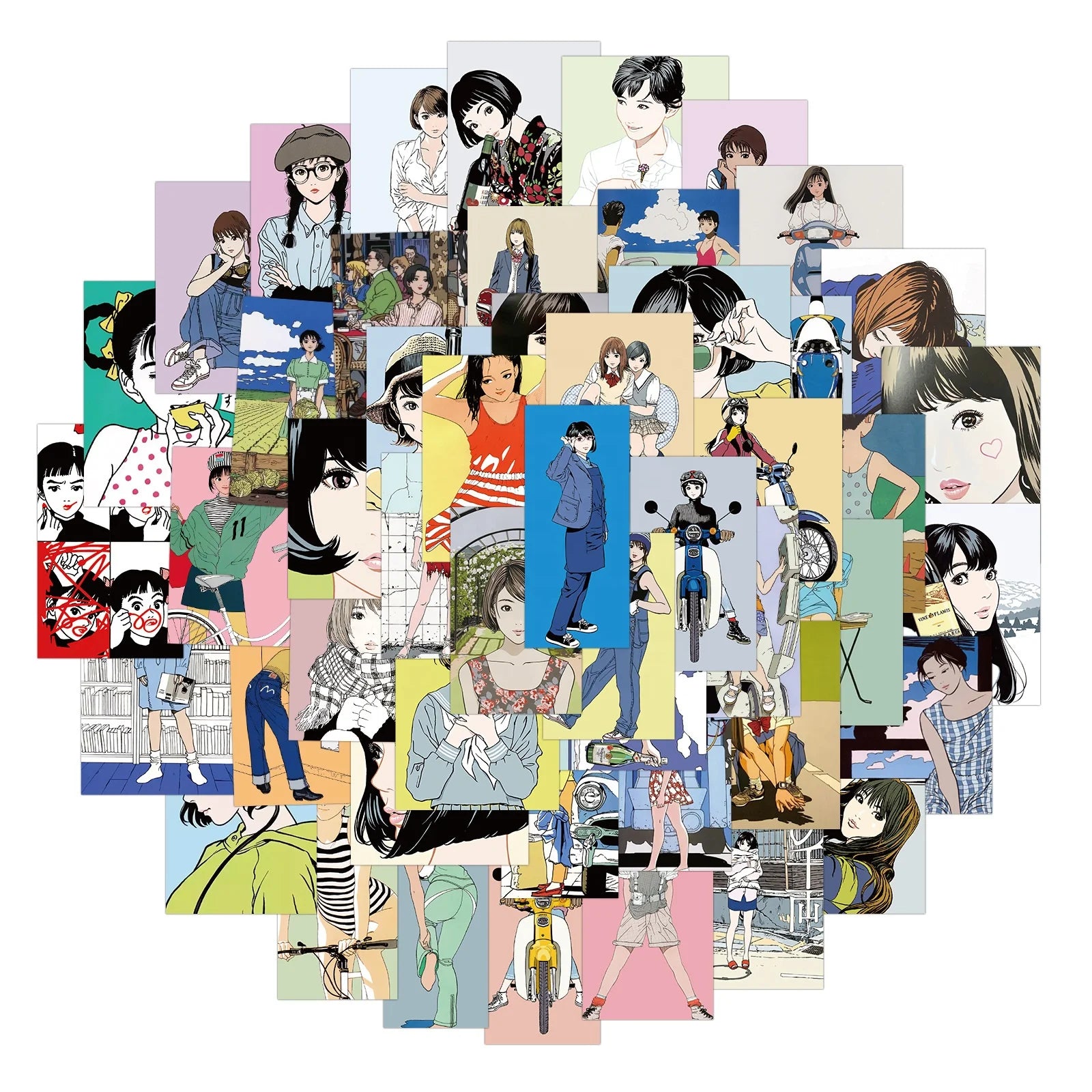 50Pcs Nostalgia Retro Cartoon Girl Illustration Decor Label for Notebook Daily Phone Diy Luggage Laptop Paper Stickers