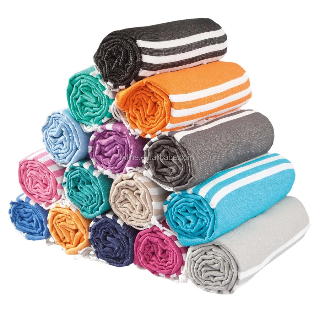 100% Cotton Light Weight Custom Design Turkish Beacn Towel Cotton Peshtemal Beach Towels