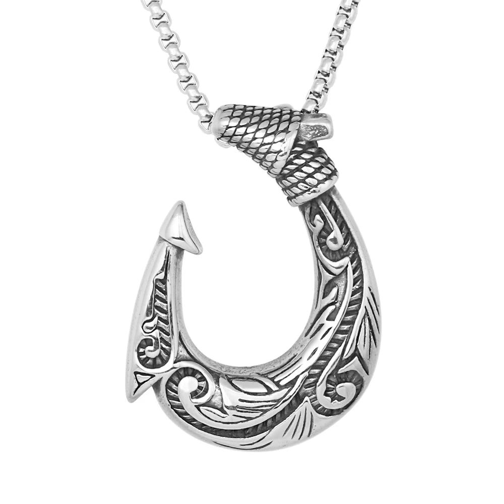 Wholesale Custom Viking Mens Nordic Jewelry Pingente Stainless Steel Celtic Pattern Fish Hook Pendant Necklace