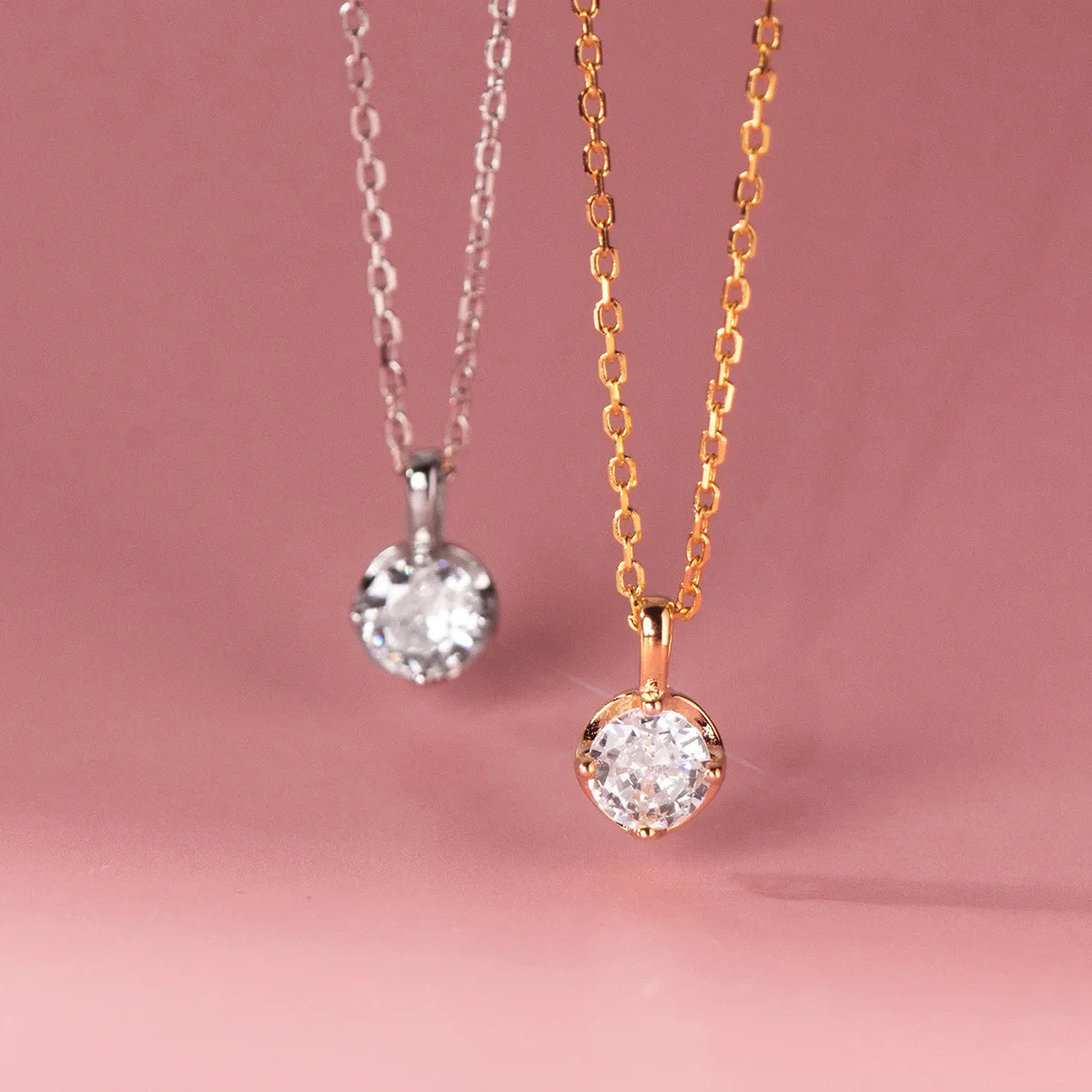 Fashion Minimalist Jewelry 925 Sterling Silver Small Necklaces Simple Single Four Claw Round Diamond Gold Plated Necklaces Women