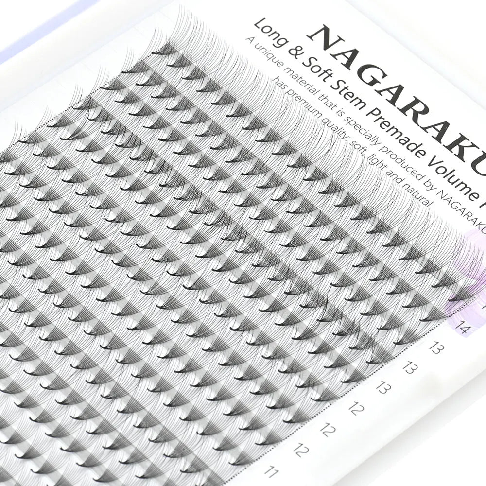 NAGARAKU Sharp Narrow Stem Premade Fans Eyelash Extension 16 Lines 5D 6D 10D Thin Pointy Base Russian Volume Fans Premium Lashes