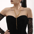 INS Adjustable NK Multi-Layer Tassel Curved Strip Twin Sweater Chain Long Necklace Stainless Steel Plated 18K Real Gold Choker
